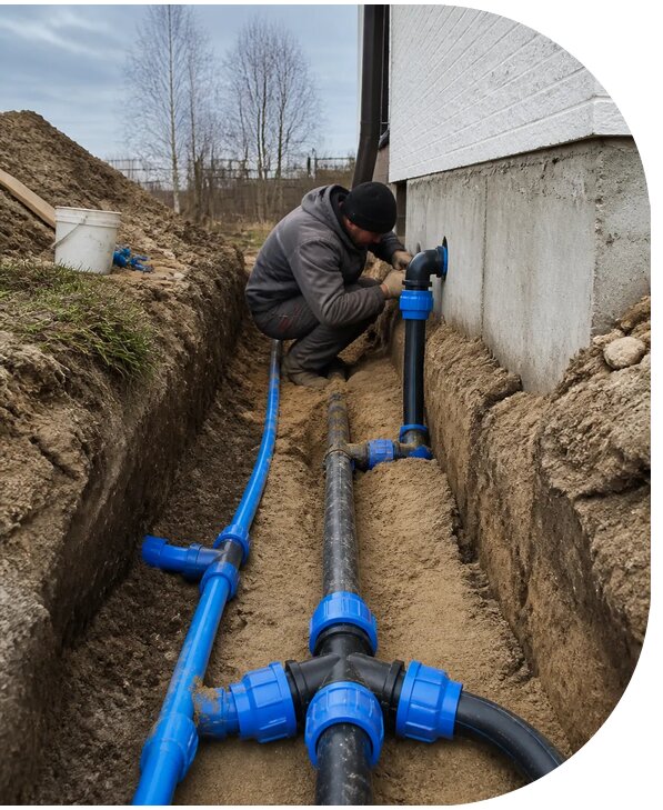 Монтаж наружного водопровода на участке под ключ в Грозном